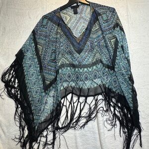 Steve Madden Poncho Shawl Sheer Chiffon Abstract Boho Gypsy Maximalist